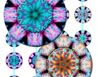 Mandala Cabochon Ocean Colors Kaleidoscopes Art  Instant Download Digital Art Saguaro Graphics