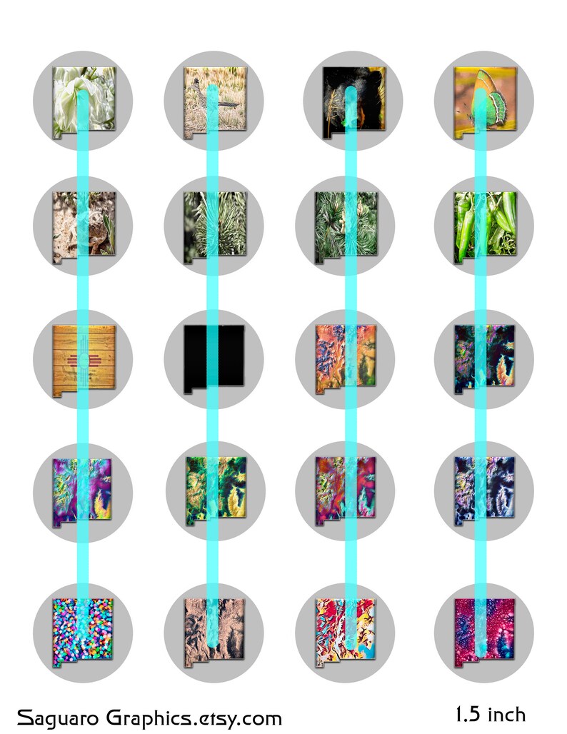 New Mexico State Maps Art Circles 1.5 &amp; 1.0 inch,Instant