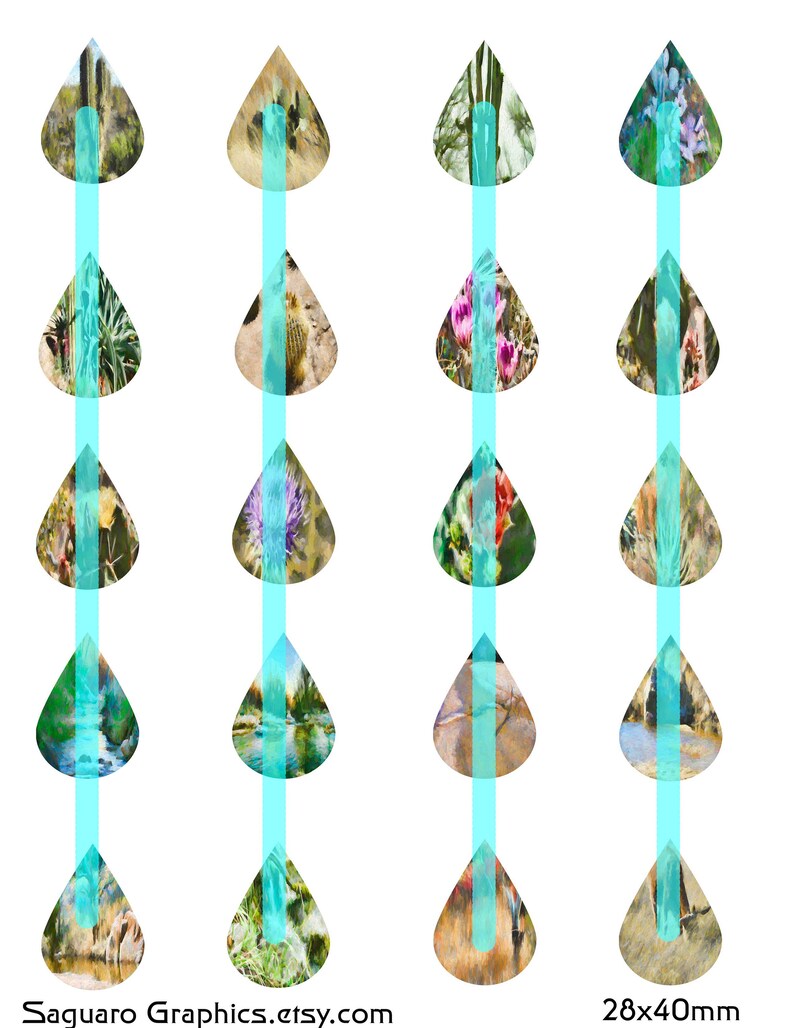 Jewelry Makers Arizona Desert Van Gogh Paintings Art Teardrop 28x40mm,Instant Download Digital Art,Collage Sheets Saguaro Graphics