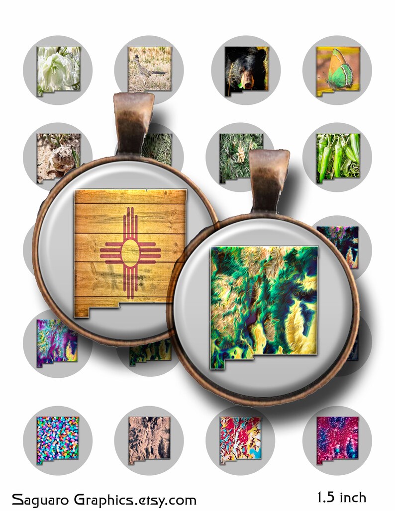 New Mexico State Maps Art Circles 1.5 &amp; 1.0 inch,Instant