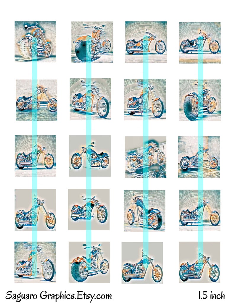 Squares 1.5 /& 1.0 inch,Instant Download,Collage Sheets for creating Magnets Art,Jewelry,Scrapbooking Big Dog Motorcycle Paper Frost Art