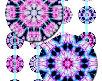 Mandala Cabochon Purple-Pink Kaleidoscopes  Instant Download Digital Art Saguaro Graphics