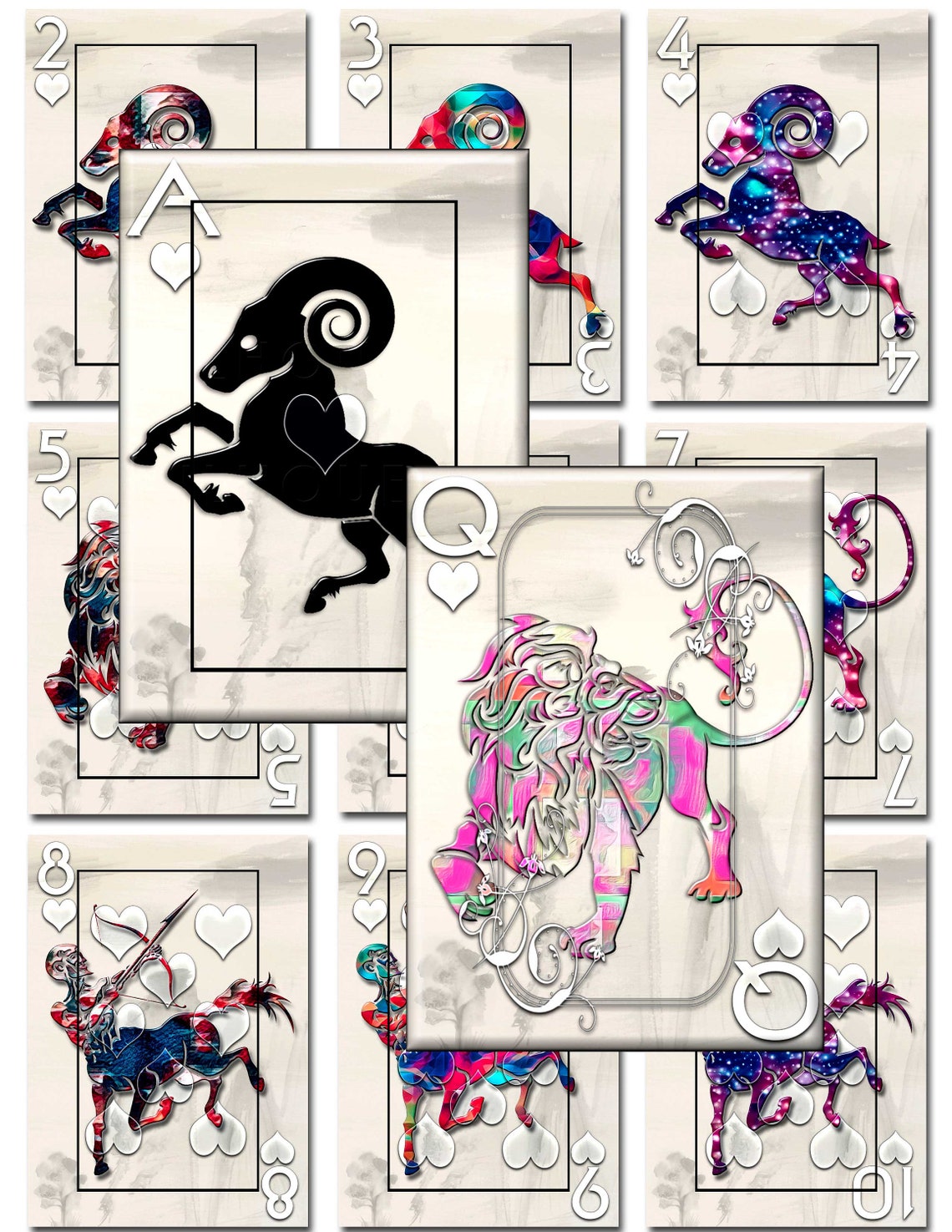 Zodiac Signs Art Playing Cards 2.5x3.5 inchInstant Download Etsy