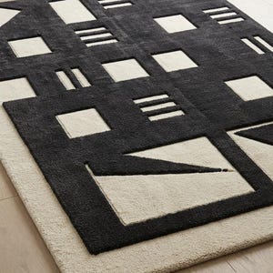 Modern Abstract Geometric Black and White Rectangular Area Rug For Living Room Bedroom & Home Decor -Stylish Floor Carpet