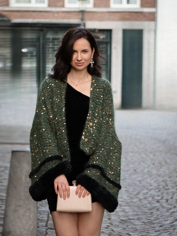 black dress green cardigan Green Dress + Black Cardigan Set yv31480 – Youvimi main image 1