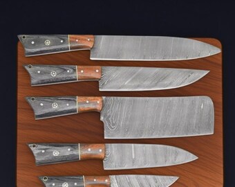 Hand-Forged Damascus Chef Knife Set: Professional Kitchen Knives with Rosewood Handle