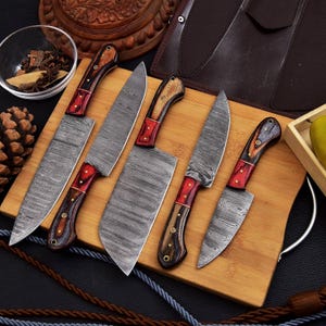 Hand-Forged Damascus 5 Pcs Chef Knife Set – Handmade Kitchen Knives, Professional Cooking Knife Set&quot;