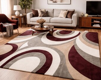 Retro Swirl Area Rug – Abstract Patchwork Mid Century Modern Carpet