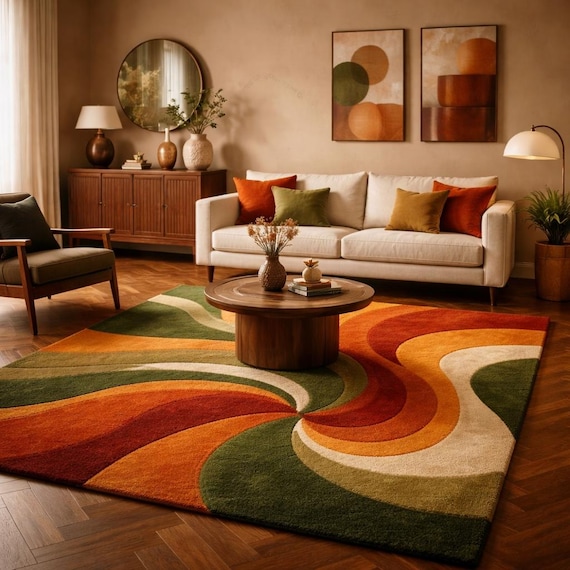 Organic Modern Rug - Earth Tone Wave Design
