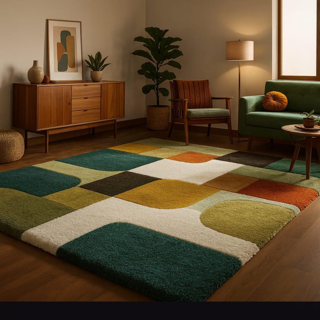 Mid Century Modern Hand Tufted Area Rug – Abstract Geometric Wool Art ...