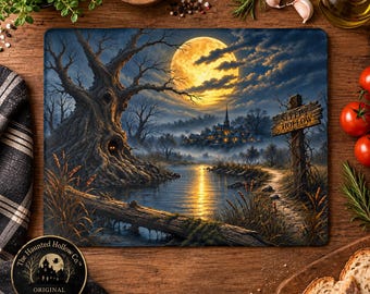Sleepy Hollow Cutting Board, Gothic Halloween Kitchen Decor, Moonlit Glass Chopping Board, Spooky Fall Gift, The Haunted Hollow Co.™
