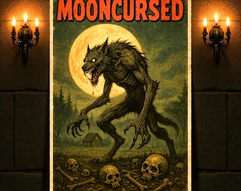 Werewolf Poster, Retro Horror Wall Art, Full Moon Gothic Decor, Vintage Monster Print, Halloween Scary Home Decor, Creature Feature Print