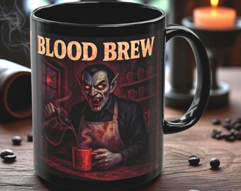 Vampire Coffee Mug, Horror Barista Original Gothic Design, Halloween Vampire Cup Creepy Horror Coffee Gift, Vampire Drinkware, Fantasy Decor
