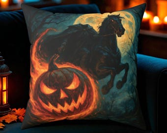 Sleepy Hollow Headless Horseman Pillow, Gothic Halloween Throw Pillow, Spooky Home Decor, Spooky Decor, Cozy Halloween Gift, Autumn Pumpkin