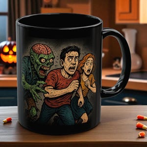 Retro Zombie Horror Halloween Coffee Mug, 1950s Comic-Style Tea Cup, Perfect Gift For Horror Fans, Scary Movie Nights, Horror-Themed Decor