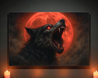 Werewolf Horror Poster, Vintage Monster Design, Howling Wolf Art Poster, Dark Fantasy Wall Decor, Full Moon Decor, Gift for Wolf Lovers