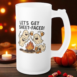 Funny Ghost Beer Mug, Halloween Frosted Glass Beer Mug, Campfire Gift Drunk Ghost Party Cup Funny Drinking Glass Spooky Gift for Beer Lovers