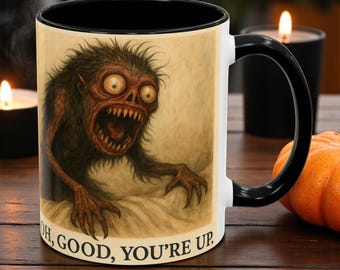 Creepy Horror Coffee Mug, Funny Scary Monster TeaCup, Halloween Gift, Spooky Morning Mug, Gothic Creepy Cute Drinkware Monster, Humorous Cup