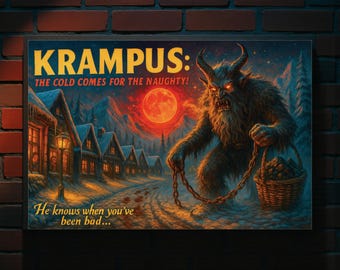 Krampus Christmas Horror Poster, Creepy Holiday Wall Art, Vintage Monster Print, Christmas Folklore, Spooky Holiday Decor, Unframed Artwork