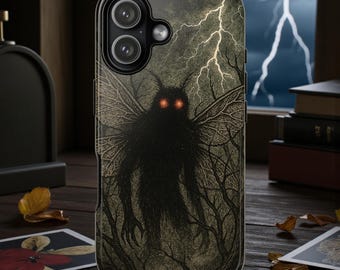 Mothman Phone Case, Cryptid Horror iPhone, Samsung Galaxy, Google Pixel, Gothic Paranormal Gift, Spooky Halloween Cover, Dark Monster Art