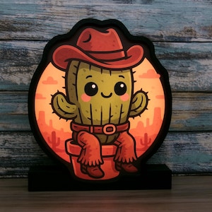 Adorable Cowboy Cactus LED Night Light – Western-Themed Cute Decor for Kids’ Room, Nursery, or Southwestern Home Style