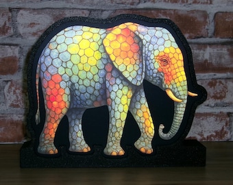 Geometric Elephant Night Light: Colorful LED Table Lamp, Unique Home Decor