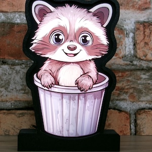 Cute Raccoon in Trash Can LED Night Light – Adorable Cartoon Animal Lamp for Kids, Animal Lovers, and Cozy Home Decor
