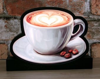 Latte Art Heart Coffee Cup Light: Coffee Lover's Cafe Decor
