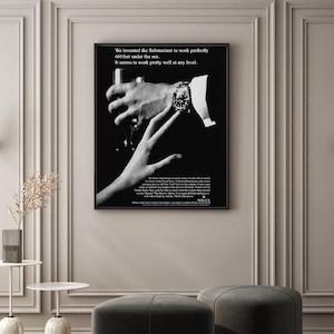 Vintage Submariner Ad Printable Wall Art | Vintage Luxury Watch Ad Poster | Black & White Digital Download | Classic Timepiece Decor Print