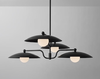 Lámpara de araña de latón de estilo moderno de mediados de siglo: Lámpara colgante de 4 luces