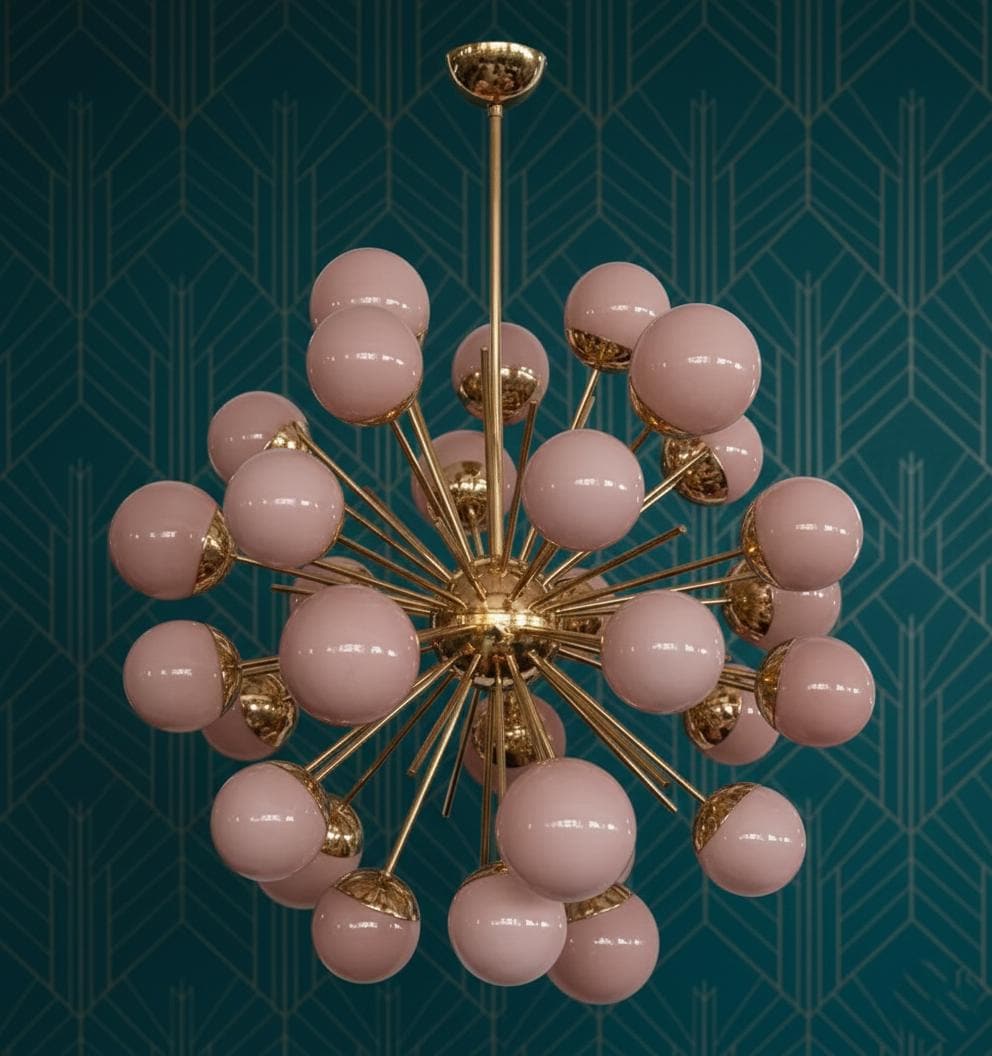 Mid Century Modern Sputnik Chandelier | Pink Opal Glass Globe Pendant ...