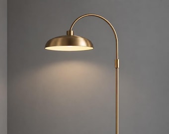 Brass Floor Lamp, Modern Arch Floor Lamp, Dome Shade Standing Lamp, Mid Century Lighting, Living Room Lamp, Handmade