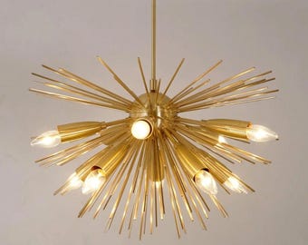 Lámpara de araña Sputnik de latón italiano, lámpara de techo con diseño de estrella de mediados de siglo, lámpara colgante moderna.