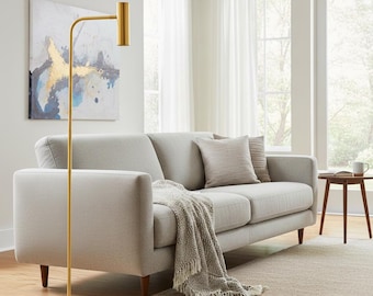 Handmade Brass Floor Lamp: Minimalist Mid-Century Modern Reading Light