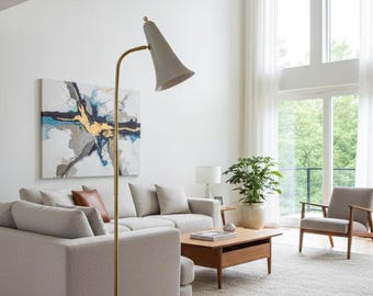 Modern Brass Floor Lamp: Mid Century Task Light Reading Lamp Vintage Style Standing Lamps