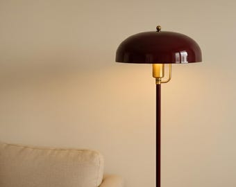 Mid Century Modern Floor Lamp, Brass Standing Light, Dome Reading Lamp, Modern Living Room Floor Light, Bedroom Corner Lamp