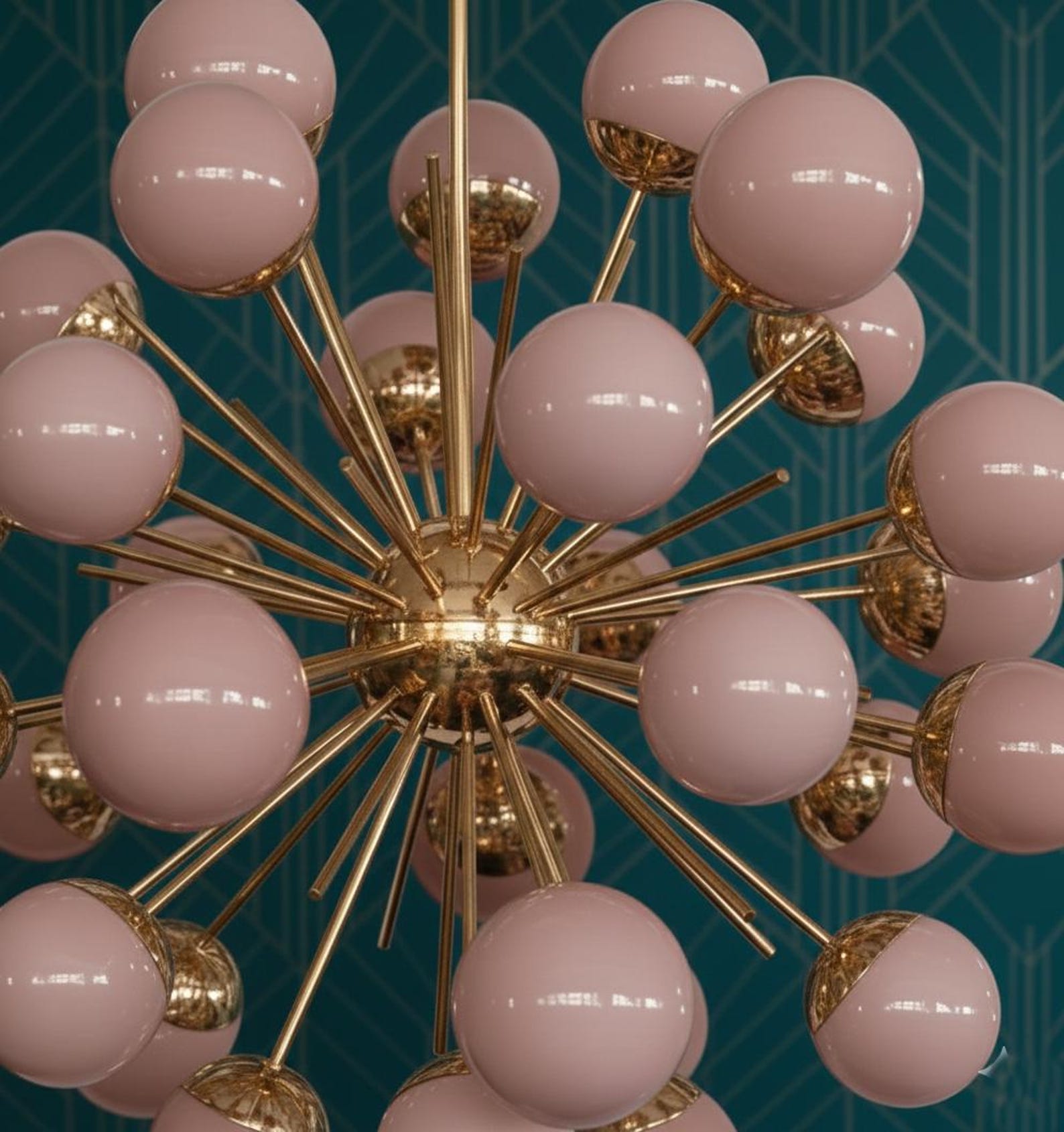 Mid Century Modern Sputnik Chandelier | Pink Opal Glass Globe Pendant ...