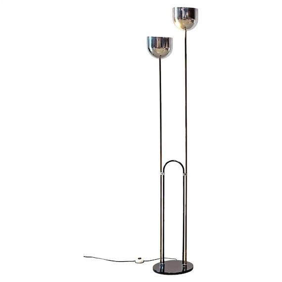 Vintage Italian Floor Lamp, 1970s Chrome Standing Light, Mid Century Modern Lighting