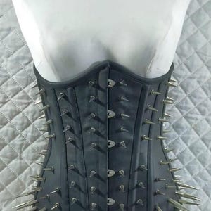 Black Leather Underbust Corset Steel Bone Spice