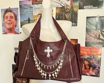 Y2K Shoulder Bag Women Cross Punk Cross Design Girl Soft PU Leather Tote Bag Crossbody Bag Y2K Accessories Shoulder Bag with Crossbody Strap