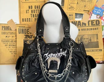 90s Deena & Ozzy Black Leather Chain Strap Purse|soft Pebbled