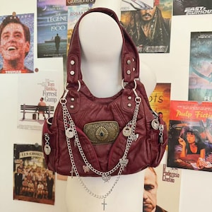 Y2K Shoulder Bag Women Patch Punk Design Girl Soft PU Leather Tote Bag Crossbody Bag Y2K Accessories  Shoulder Bag with Crossbody Strap