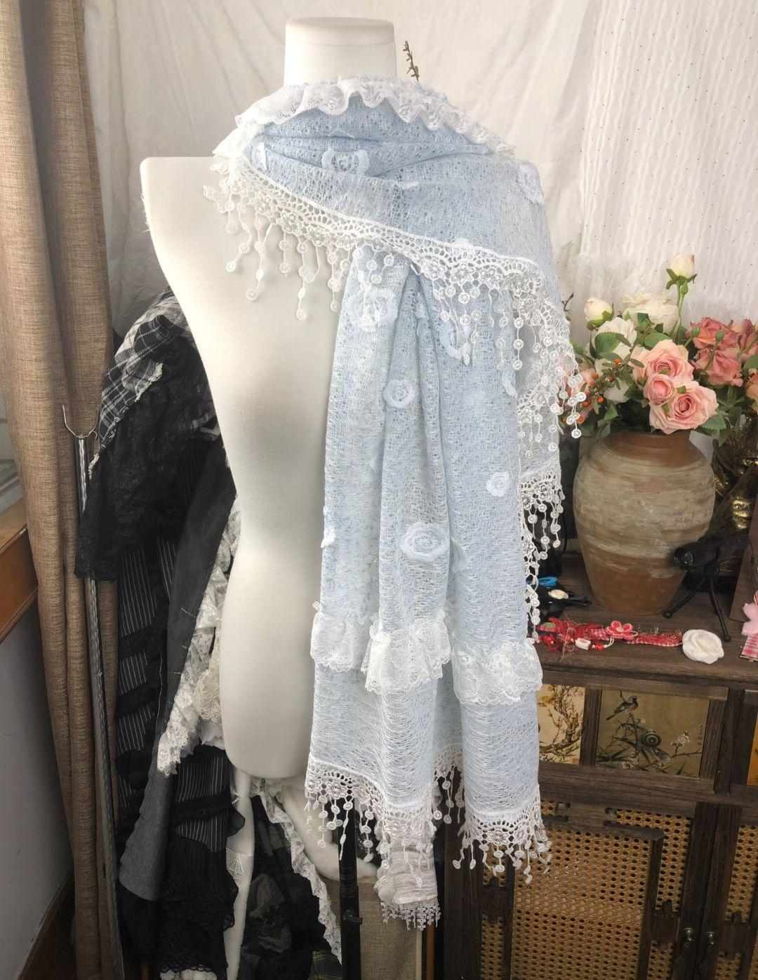 Shawl Ruffle Light Blue Lace Shawl : Ruffle Trim Fairycore Shawl, Comes With Rose ...