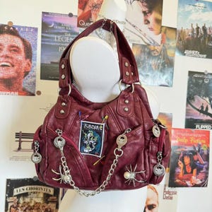 Y2K Shoulder Bag Women Patches  Punk Design Girl Soft PU Leather Tote Bag Crossbody Bag Y2K Accessories  Shoulder Bag with Crossbody Strap