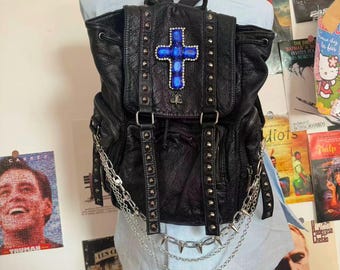 Y2k Goth Skull Patch Backpack: Black PU Leather Laptop Bag - Etsy