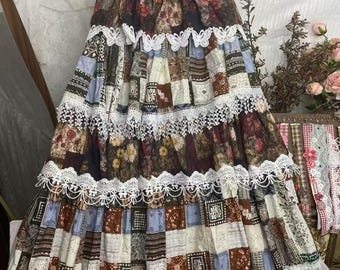 Handmade Cottagecore Patchwork Tiered Maxi Skirt