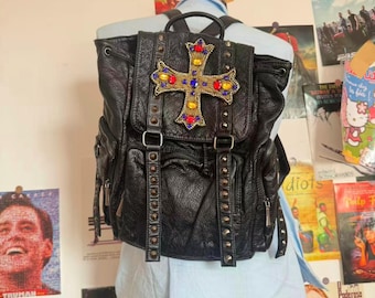 Y2k Goth PU Leather Backpack: Studded Chain Laptop Bag - Etsy