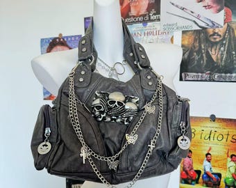 Bolso de hombro Y2K Emo para mujer, con parches, diseño punk, de piel sintética suave, tipo tote, cruzado, con correa cruzada