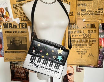 Small Emo Piano Style Bag With Random Buttons  Punk  Girl Faux Leather Tote Bag Grunge Crossbody Bag Y2K  Shoulder Bag with Crossbody Strap