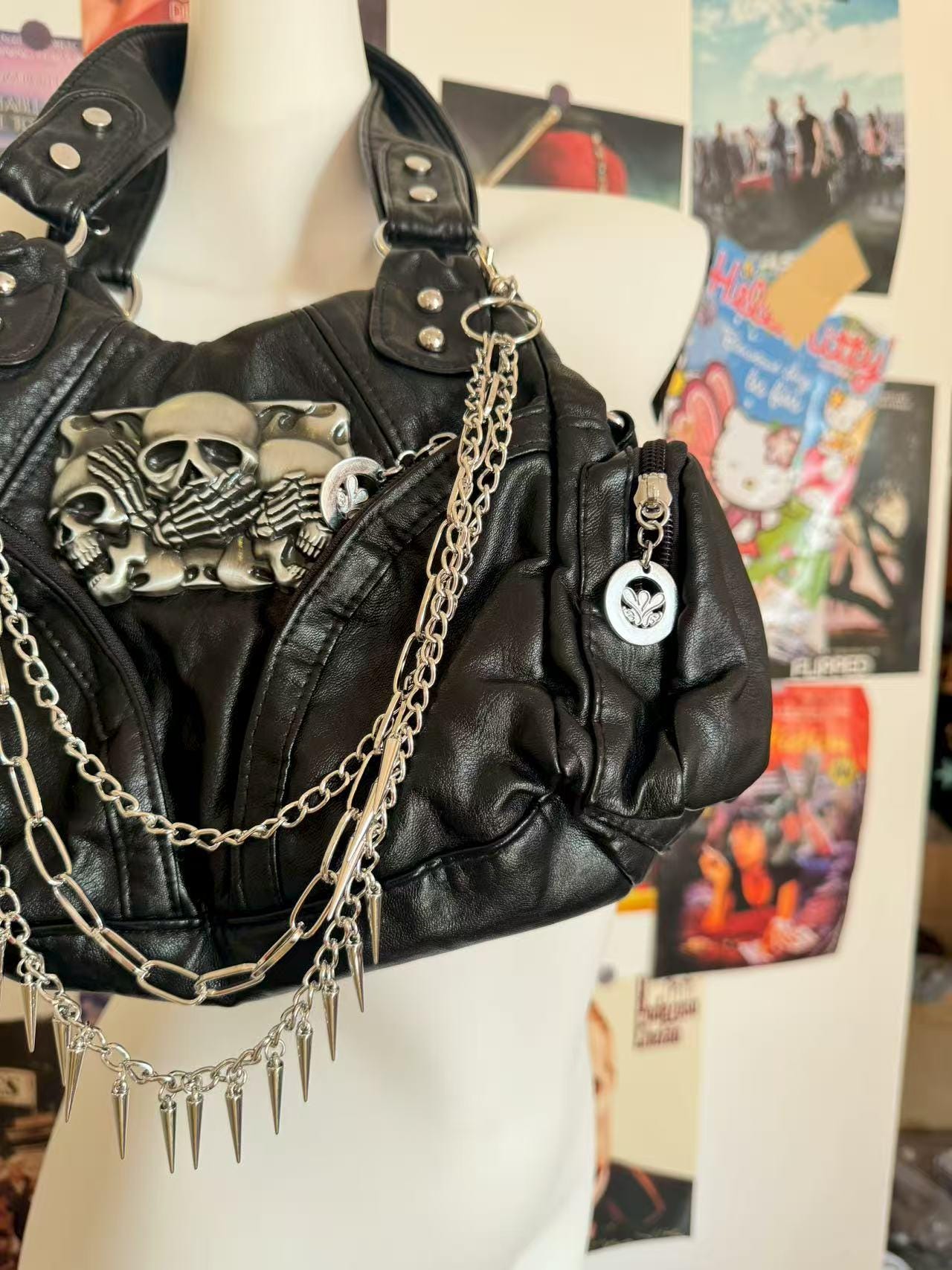 Y2K Emo Shoulder Bag Women Patches Punk Design Girl Soft PU 